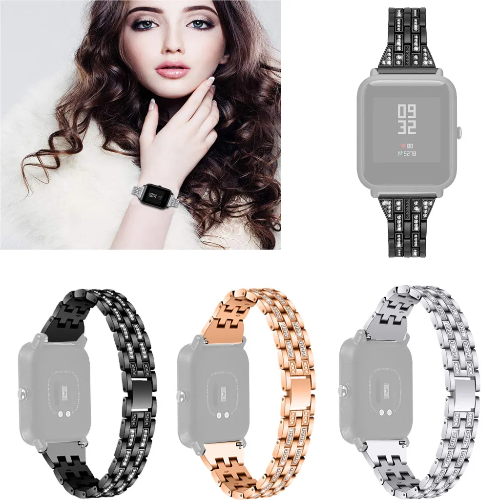 

Replacement Wristband Metallic Crystal Strap for For Huami Amazfit Bip Watch