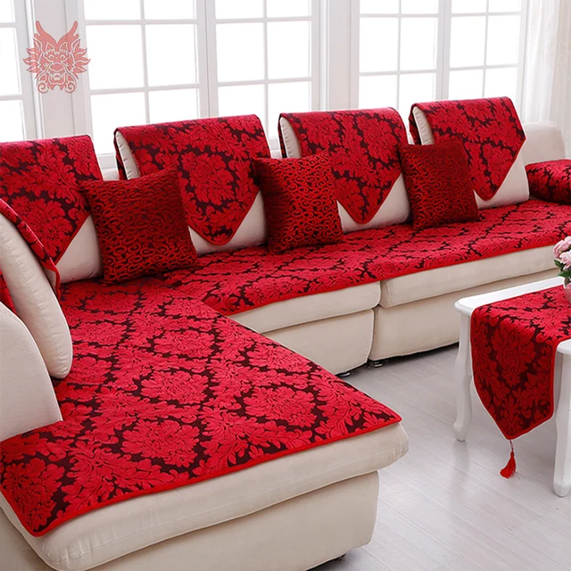 Clic Red Blue Fl Jacquard Terry Cloth Sofa Cover Plush Chair Clic Red Blue Fl Jacquard Terry Cloth Sofa Cover Plush Chair Slipcovers Canape Furniture Sectional