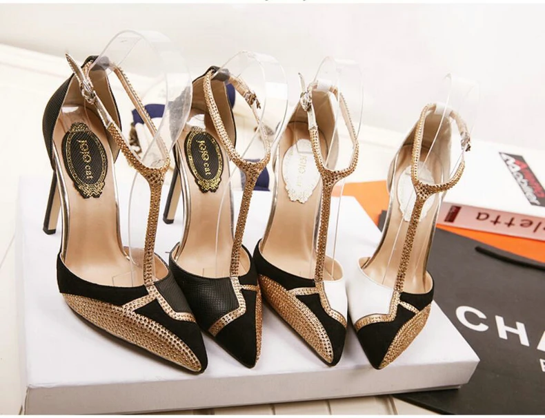 Women's Pumps Shoe Party High Heel Shoes Women White Sexy Heels Rivet Buckle Strap Pumps High Heels Shoes Woman 12 cm Wedding (1)