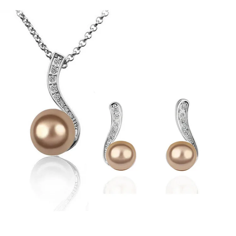 Комплект из колье и серёг с жемчугом серебряным покрытием|jewelry sets for women|necklace setpearl