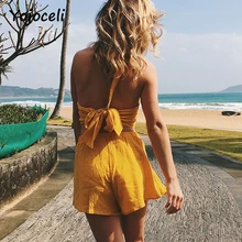 Yojoceli boho Стиль пляжный комбинезон женский комплект из 2 предметов комбинезон с бретелькой на шее с бантом комбинезоны для девочек