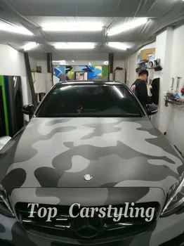 

Black Gray Camouflage Vinyl Car wrap film Camo Car Sticker Motorcycle Bike Vehicle Wraps Covering Bubble Free 1.52x30m /roll