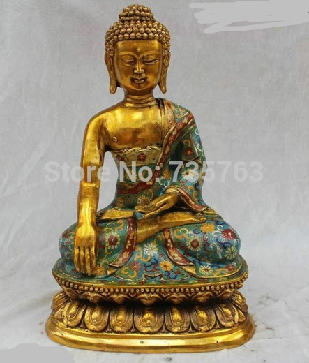 

001386 14"China Purple Bronze Gild Cloisonne Enamel Amitabha Shakyamuni Buddha Statue