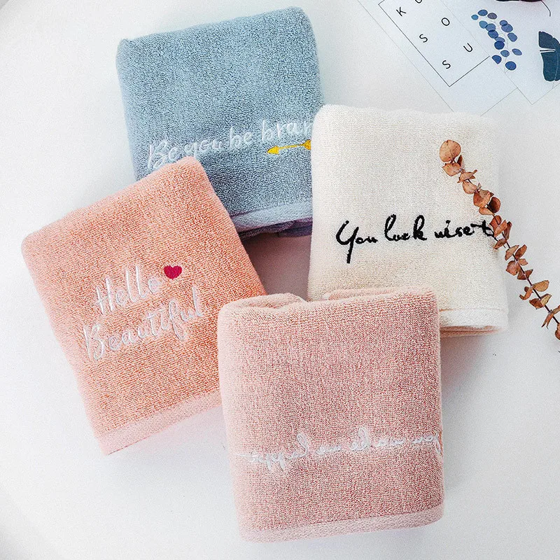 

34x75cm 100% Cotton Towel Letter Embroidered Home Soft Absorbent Washcloth Hotel Travel Towel For Women Men Hair Towel