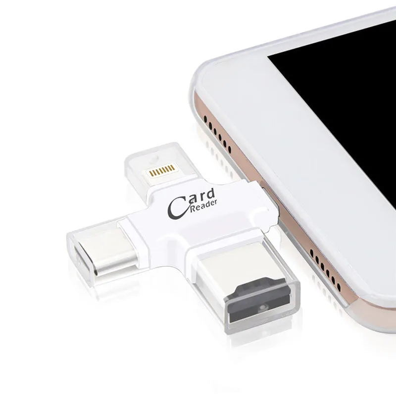 4in1 Stylish Micro Usb Tipe C Otg Pembaca Kartu Tf Untuk Ios