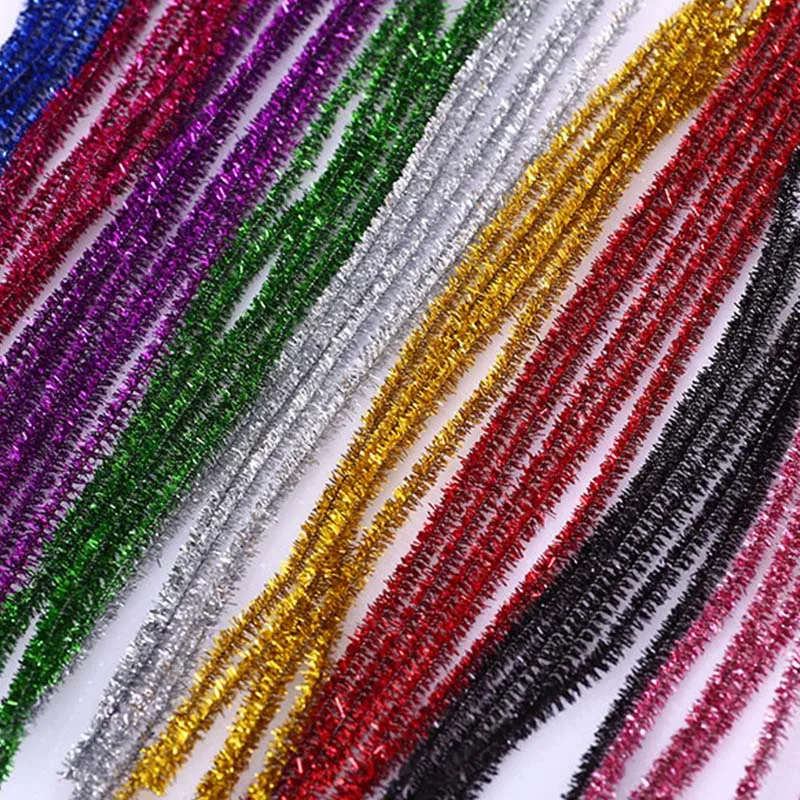 

100pcs Glitter Chenille Stems Pipe Cleaners Plush Tinsel Stems Wired Sticks Kids Educational DIY Craft Supplies Toys Crafting