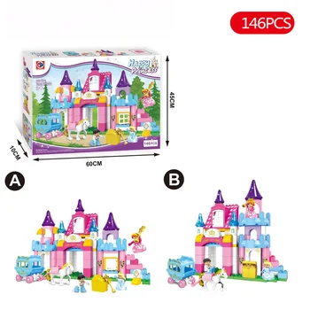 

146PCS 2IN1 Girl's Pink Dream Princess Castle Model Princess Figures Large Size Building Blocks Bricks Girl Toys