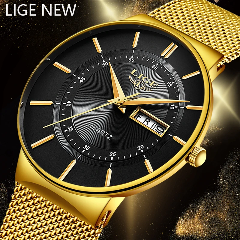 Reloj Hombre LIGE мужские часы лучший бренд класса люкс тонкие сетчатые