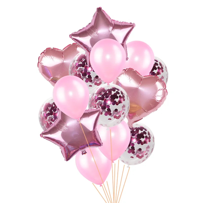 14pcs Rose Gold Serie Folie Latex Ballon Set Helium Sterne Geburtstag Party Q8M8 