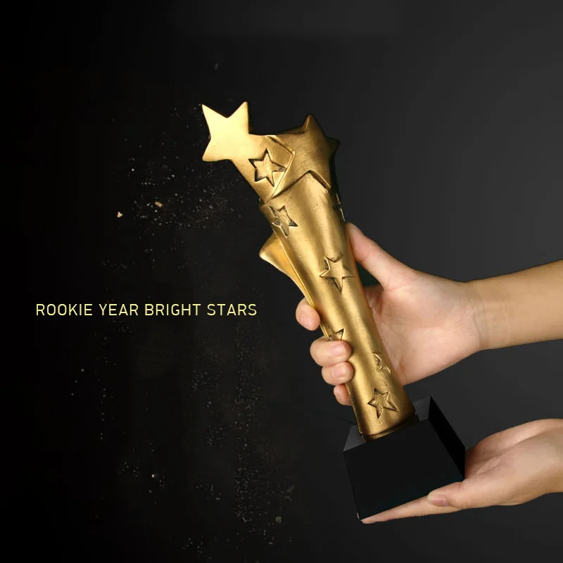 

RTAT0007 Customized Creative Star Glory Award Pentagon Torch Scroll Resin Trophy Cup Evening Presentation Souvenir Free Shipping