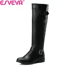 ESVEVA/ г. Женские ботинки Осенняя обувь сапоги до колена женские сапоги на молнии с круглым носком на низком квадратном каблуке в западном стиле размеры 34-43