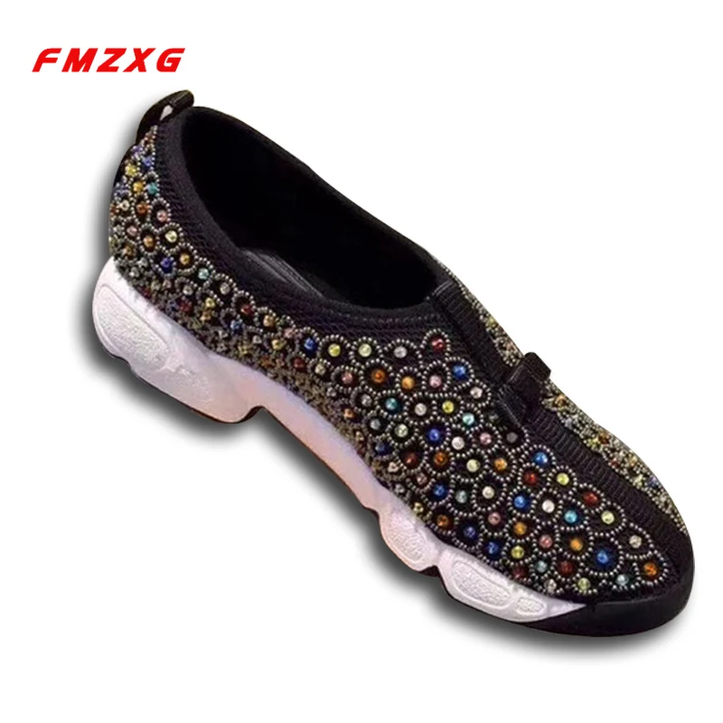 

Shoes Woman Flats Mesh Espadrilles Slip On Shoes For Women Sneakers Luxury Brand Round Toe Casual Crystal Loafers Platform Shoes