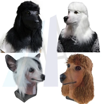 

【US-Stock Shipping 3-5 days 】Realistic Poodle Animal Latex Mask Full Overhead Latex Dog Mask For Halloween Party Carnival Prop