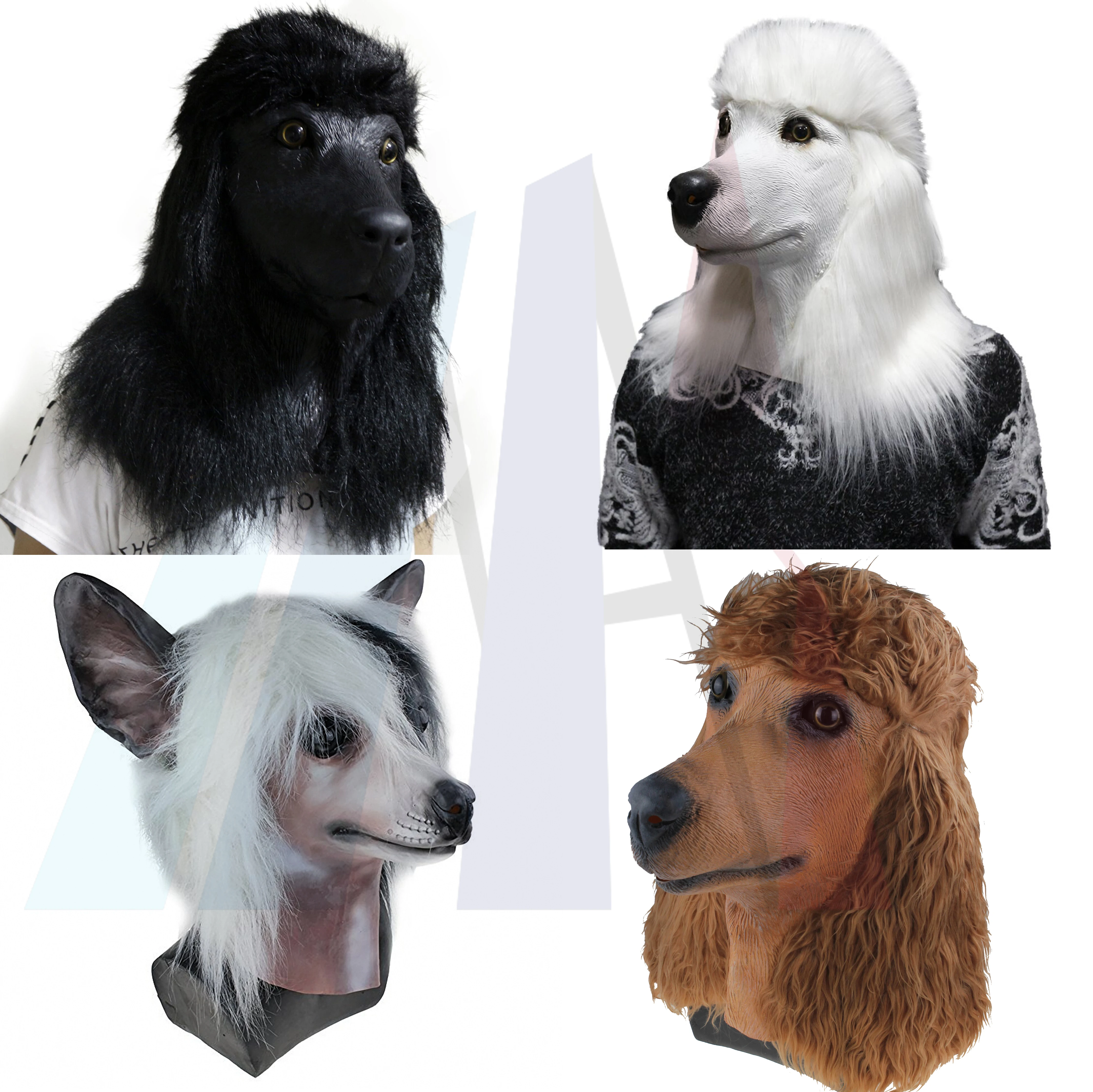 Halloween White Poodle Head Dog Mask Realistic Animal Latex Mask Cosplay Props