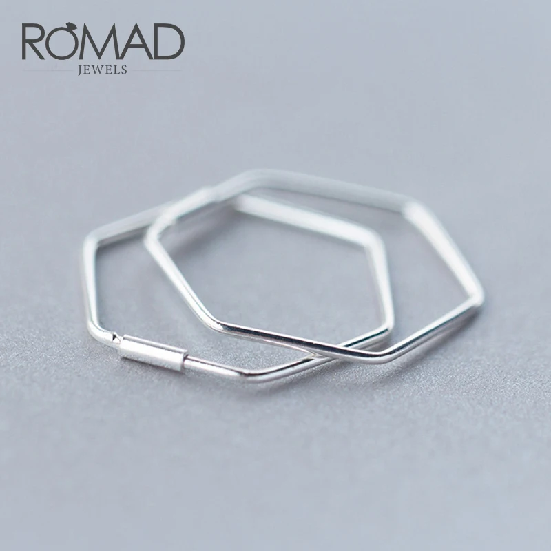 ROMAD 925 пробы серебряные шестиугольные серьги гвоздики геометрической формы для