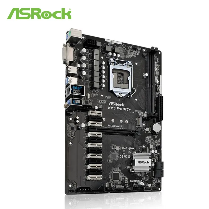 Материнская плата ASRock H110 PRO BTC+ 1151 2400MHZ 4 SATA3, 1 M.2(SATA3) DVI видеовыход поддерживает 13 видеокарт