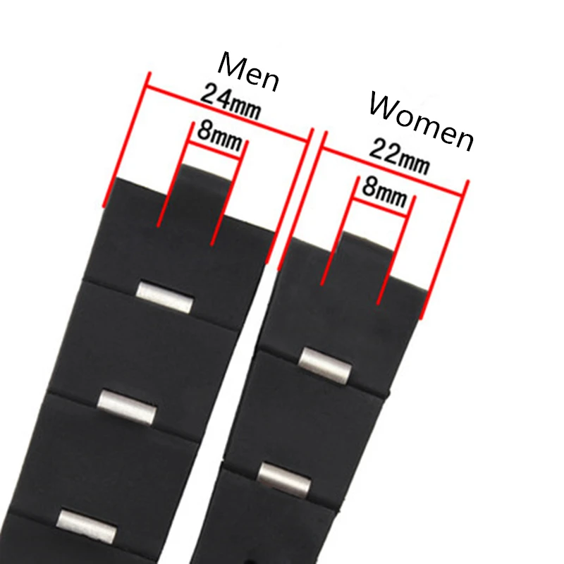 22mm 24mm Men Woman Black With Silver Rose Gold Buckle Silicone Rubber Watch Band Strap For  BVLG Diagono Bracelet Wristband