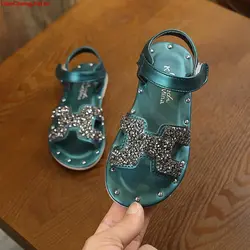 Новые сандалии для девочек 2019 новые летние для девочек в Корейском стиле без застежки блестками с открытым носком пляжная обувь для