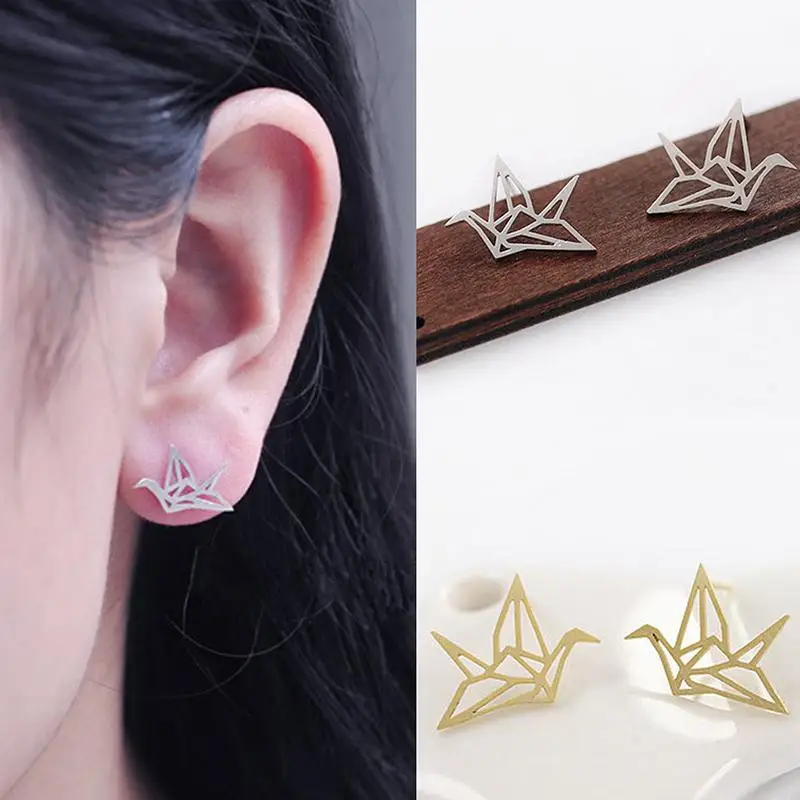 

Jewelry Wild Origami Crane Earrings for Women Vintage Cute Animal Bird Stud Earrings Pendientes Fashion Wholesale