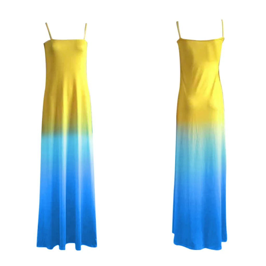 Модное женское платье с О-образным вырезом, сексуальное модное платье на бретельках, градиентное цветное платье, длинное платье,, D4