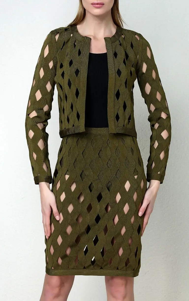 Hytrade 2018 White Elegant Runway Fashion Premium Cutout Jacquard Date Cocktail Bandage Two Three Piece Set Overlay Zigzag Sets Women's Sets