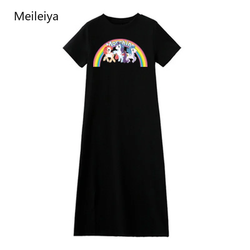 

My Little Pony Print Summer Unicorn Short-sleeved Rainbow Three Pony Women Dress Female 2019 Casual Large Size Loose Dress