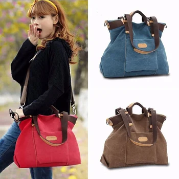 

Vintage Solid Handbag Women Casual Canvas Shoulder Bag Tote Crossbody Satchel