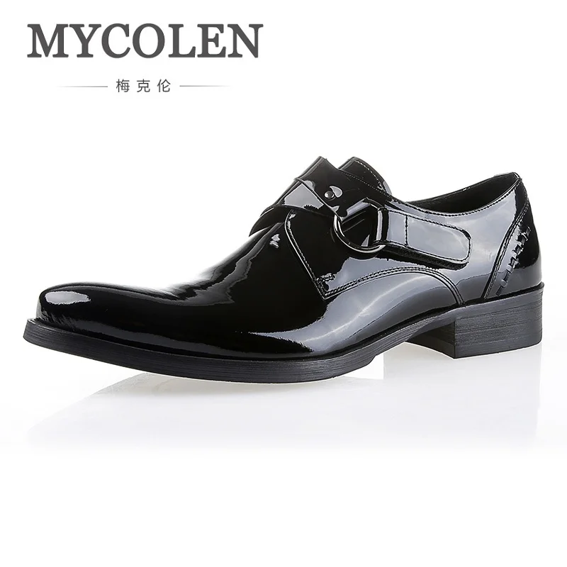 MYCOLEN Male Shoes Patent Leather Fashion Stylist Brand Men Dress Shoes Comfortable Flats Buckle Strap Oxford Shoes For Men