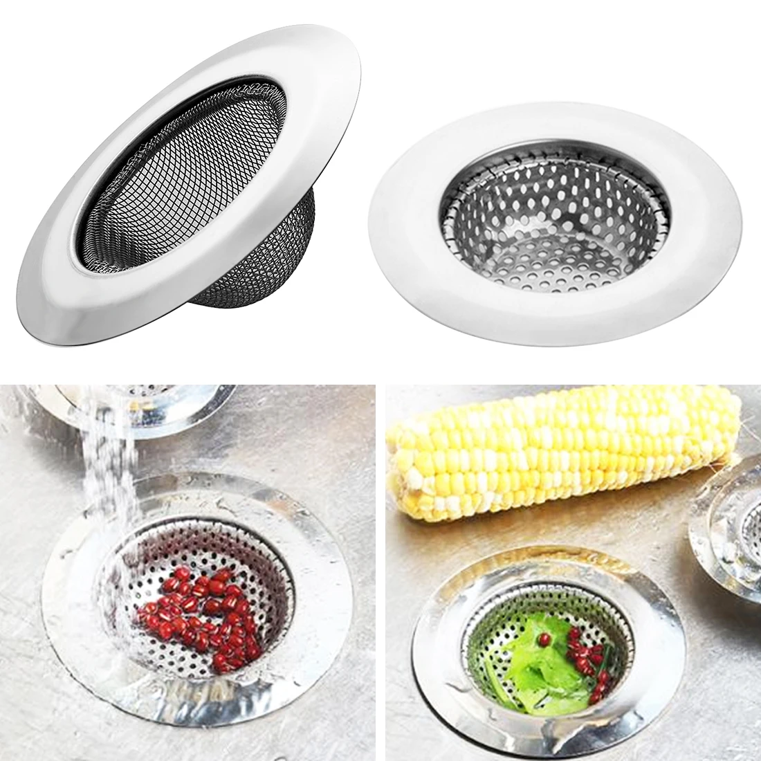 cheap Kitchen Bathroom Cleaning Tool Mesh Sink Strainer Stainless Steel Colander Sink Basin Bathtub Hair Drainer Flume Filter