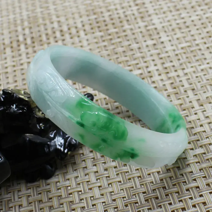 

A156 Chinese Hand-carved Emerald Green stoneite stone Gems Bracelet Bangle 59mm 10.20 40