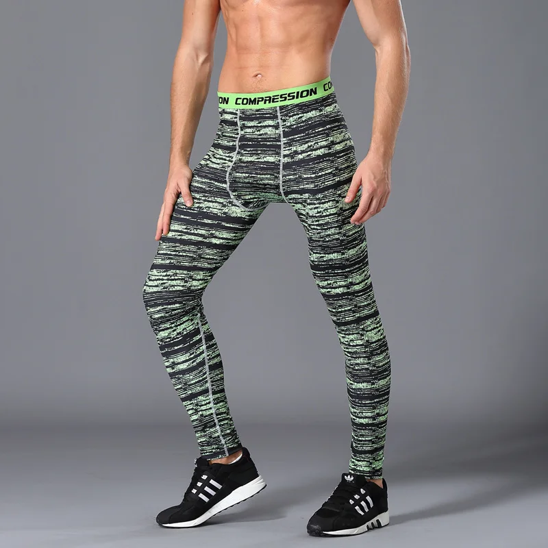 Колготки для бега мужские дышащие быстросохнущие Компрессионные Мужские брюки фитнес-Спорт Леггинсы камуфляжные длинные штаны для бега