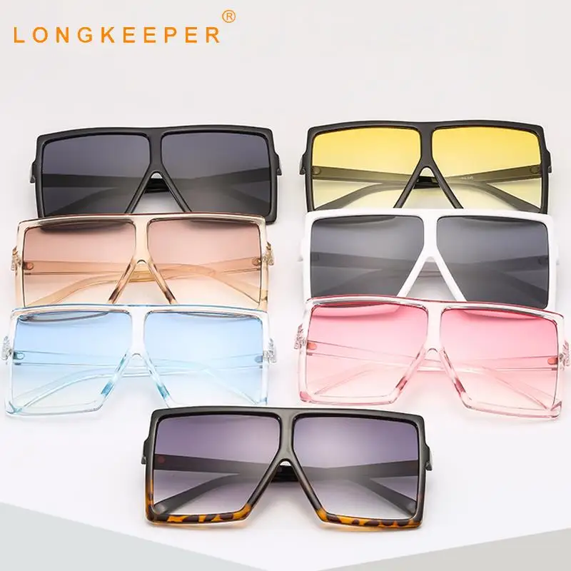 

LongKeeper Big Frame Sunglasses Women Men Flat top Oversized Sun Glasses For Female Retro Square Gradient Eyewear UV400 Oculos
