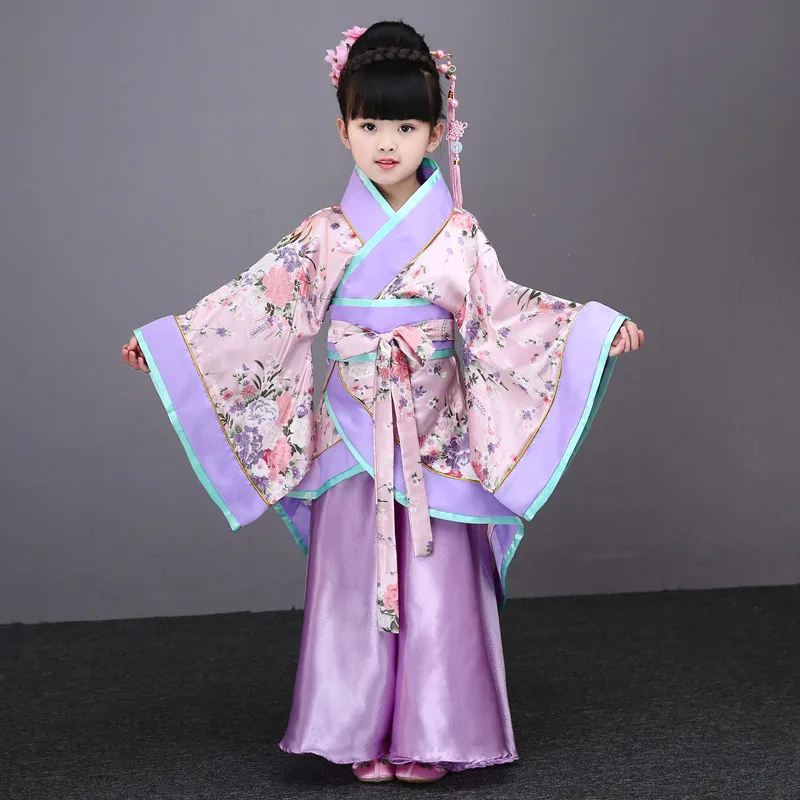 Традиционные китайские танцевальные костюмы для девочек, древняя опера династии Тан, Хан мин ханьфу, платье, детская одежда, народные танцевальные Детские костюмы