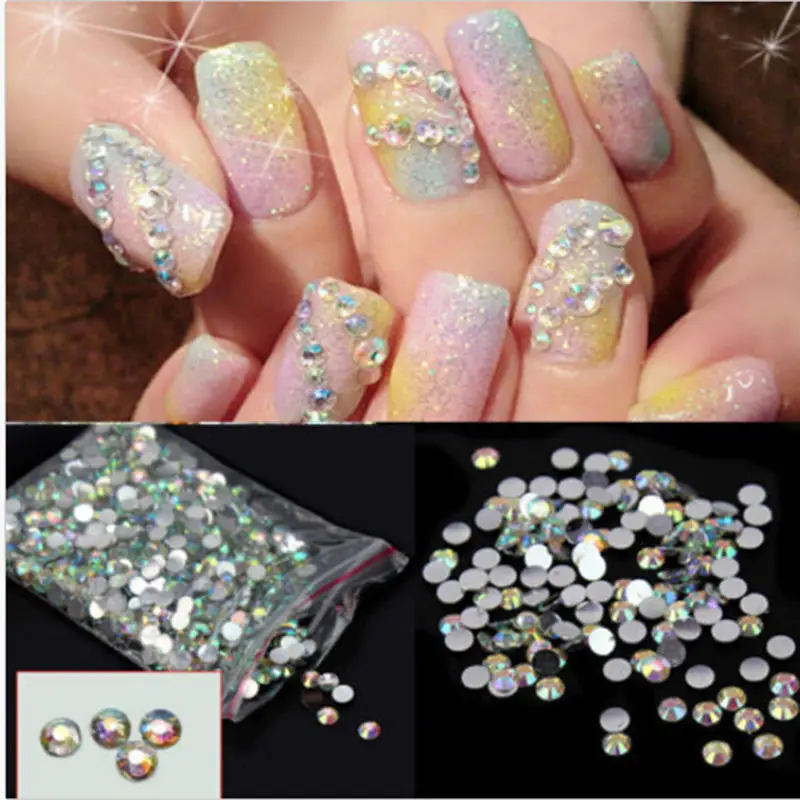 1000pcs 4mm 3D Nail Art Decoration Crystal Clear AB Non Hotfix Flatback