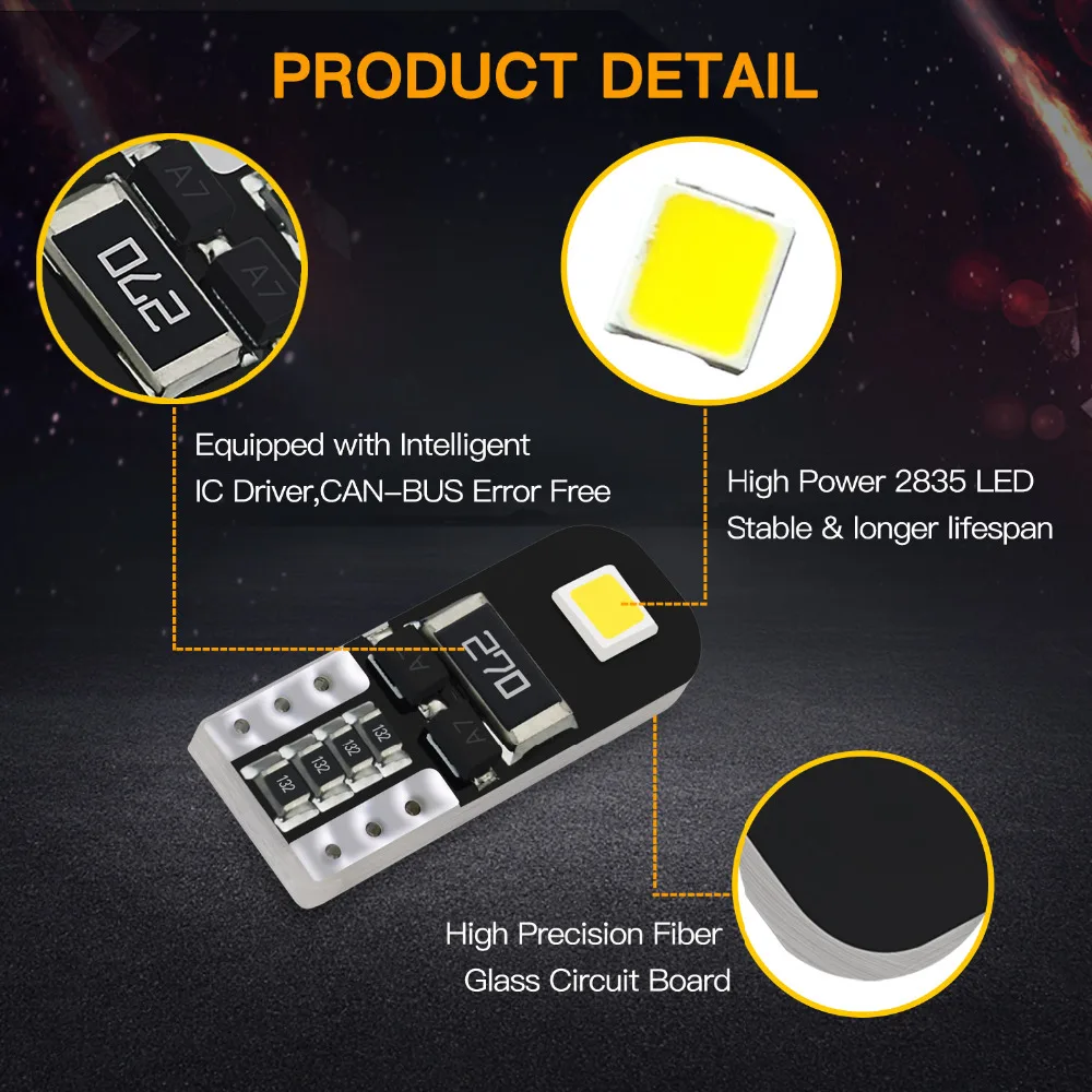 2 шт. светодиодный T10 Canbus W5W светодиодный светильник 2835 2SMD автомобиля Подсветка салона 194 168 номерной знак светильник лампочка для авто не ошибка дневные ходовые огни 12V Белый