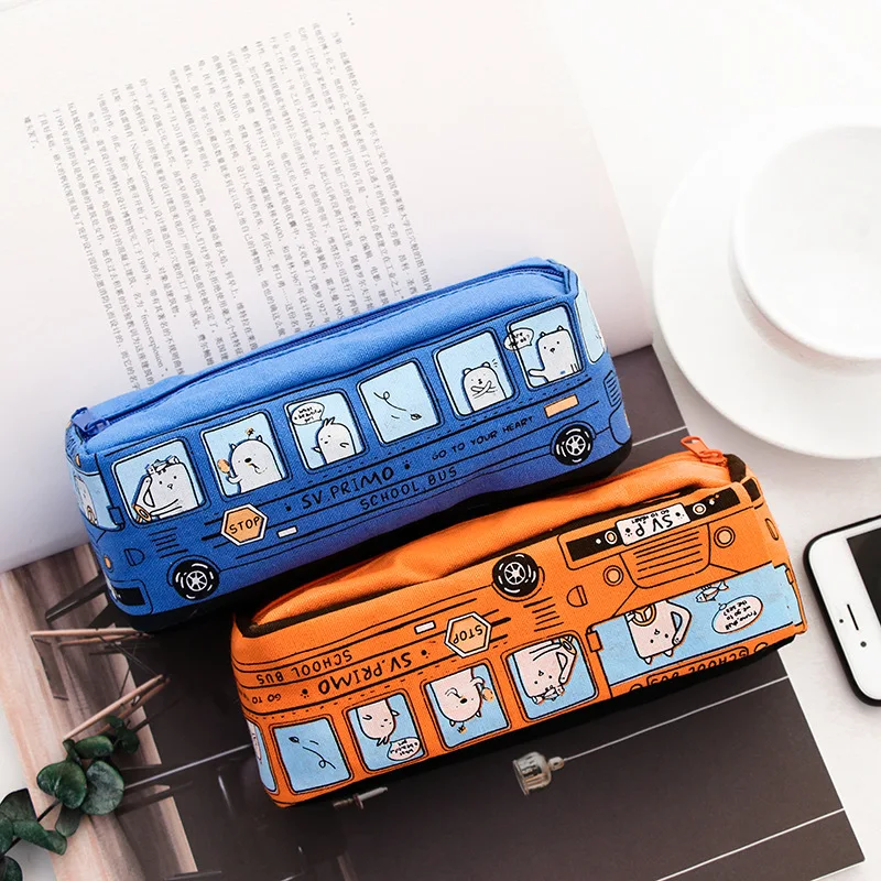 

Creative Bus Pencil Case Etui Cute Kawaii Fabric Pencil Bag Box Pen Case Big Pencil Cases School Supplies Bts Korean Stationery