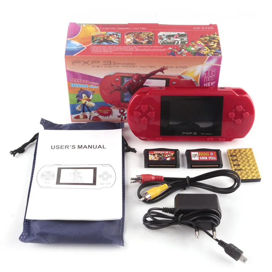 

16 Bit Portable Game Console PXP3 Handheld Video Game Player With 2 Game Cards Joystick Slim Station Classic Child Game Consoles