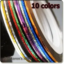 10 Цвета потрясающий смешанные Дизайн ногтей чередование линия клей Клейкие ленты металлик Пряжа украшения Стикеры 100 рулонов/серия