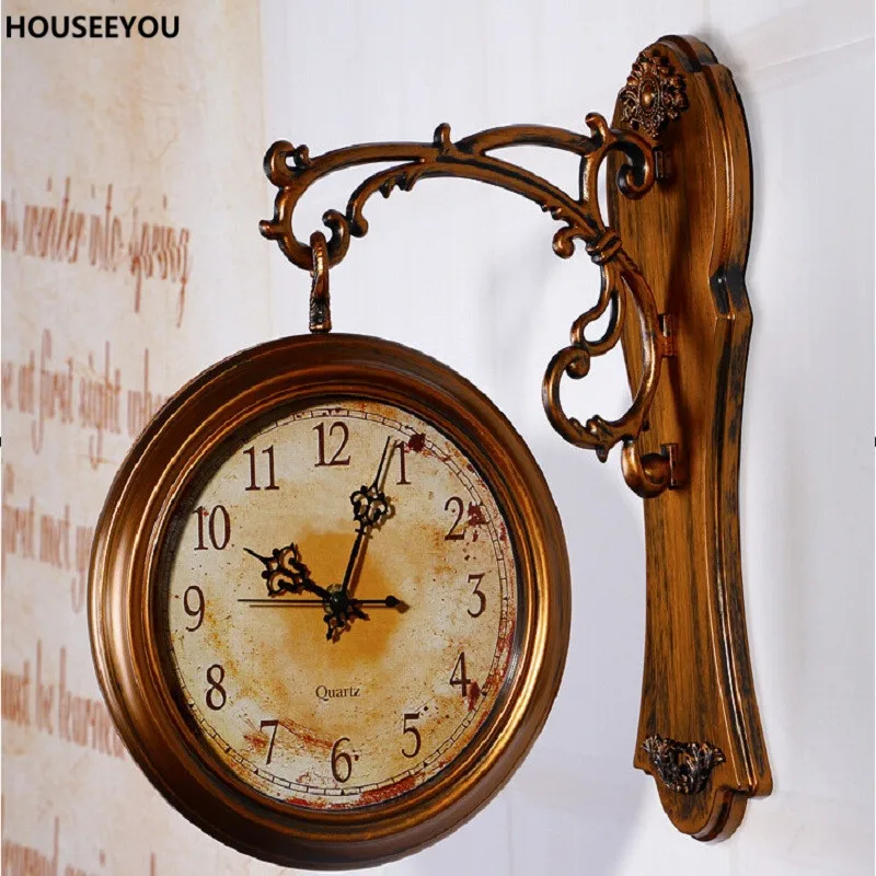 Retro Wall Clock Modern Double sided Wall Clock 3D Digital Saat Large