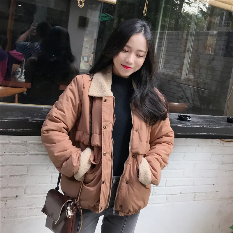 down puffer coat High Quality Wool Women Parkas Turn-down Collar Winter Short Coats Cotton Brown Vintage Jackets Fashion Coats Lu11 35 black puffer