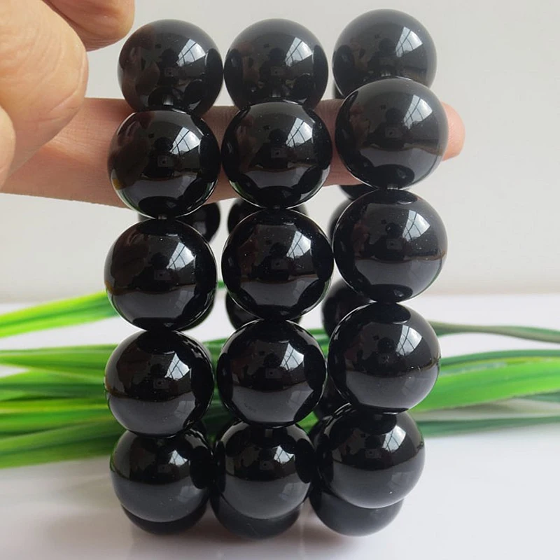 MOROW Unisex New Natural Black Agates Beads Round Jewel Bracelets Fashion Elastic Rope Charm Bracelet for Women Men Gift Jewelry (9)