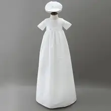 Белое длинное платье для крещения для маленьких мальчиков с бонетом