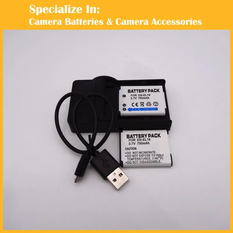 

EN-EL19 Camera 2pcs battery charger set For Nikon Coolpix S100 S2500 S2550 S3100 S3200 S3300 S4100 S4150 S4200 S4300 S6400