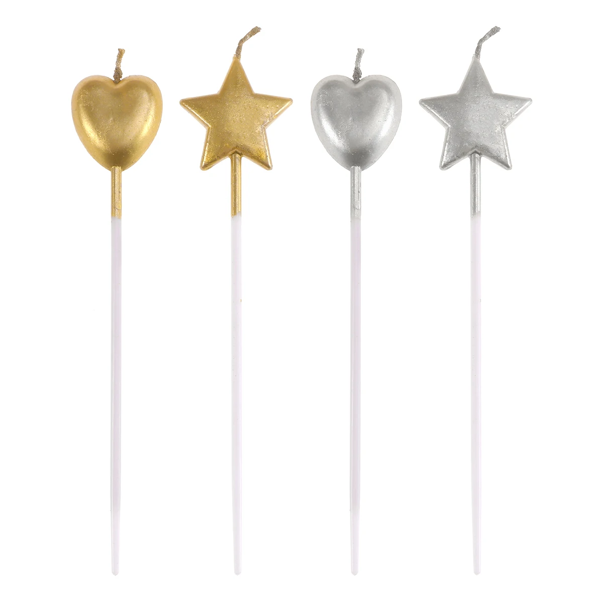 

8pcs/Pack Children Party Cake Topper Decoration Star Baking Cake Ornament Heart Shape Birthday Cake Candle (Golden)