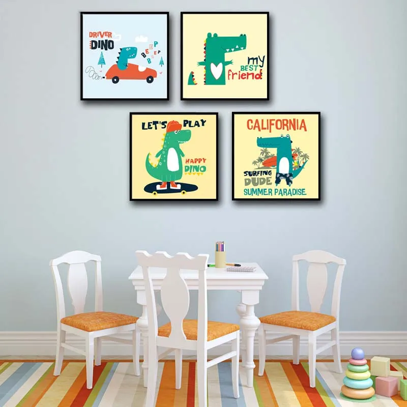 FOOCAMCartoon-Vers-o-Bonito-Animal-Crocodilo-Dinossauro-Monstro-Cartaz-Lona-De-Arte-Moderna-Decora-o-Do