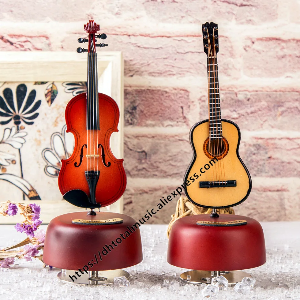 

Miniature Violin Model Music Box Replica Mini Guitar Musical Boxes Musical Instrument Ornaments Display Christmas Gifts
