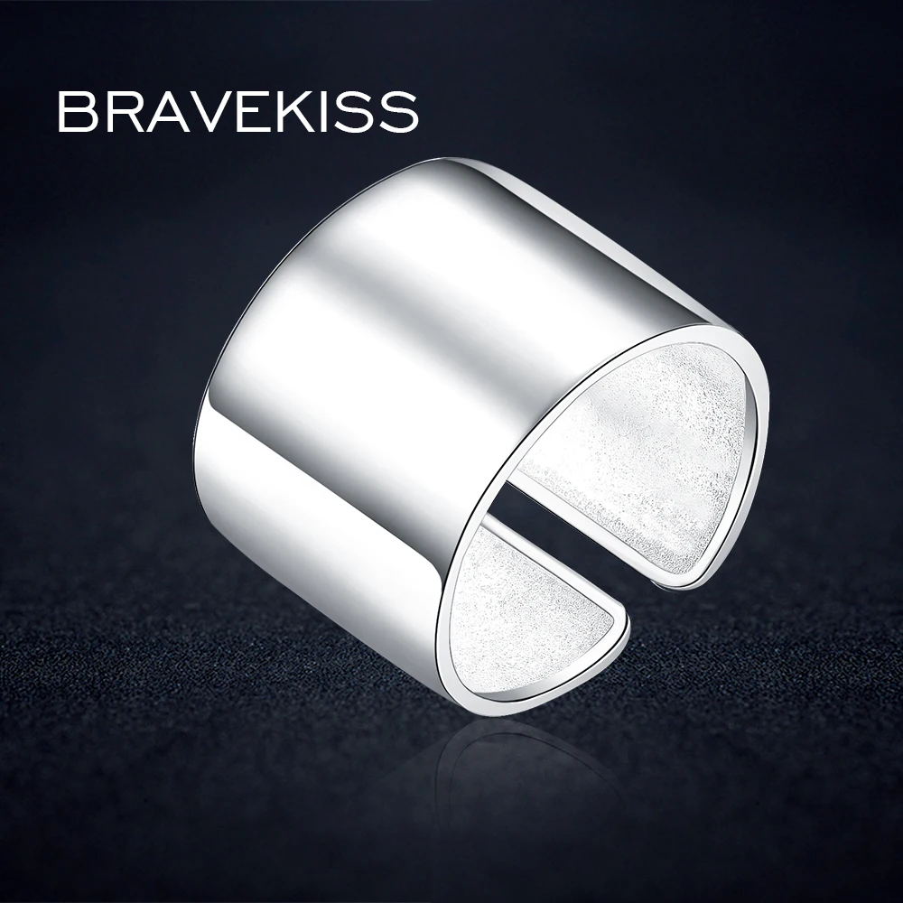 BEAVEKISS Big Classic 925 Sterling Silver Adjustable Wide Ring Finger Unisex Women Sample Open Ring Band Bijoux Jewelry BLR0329