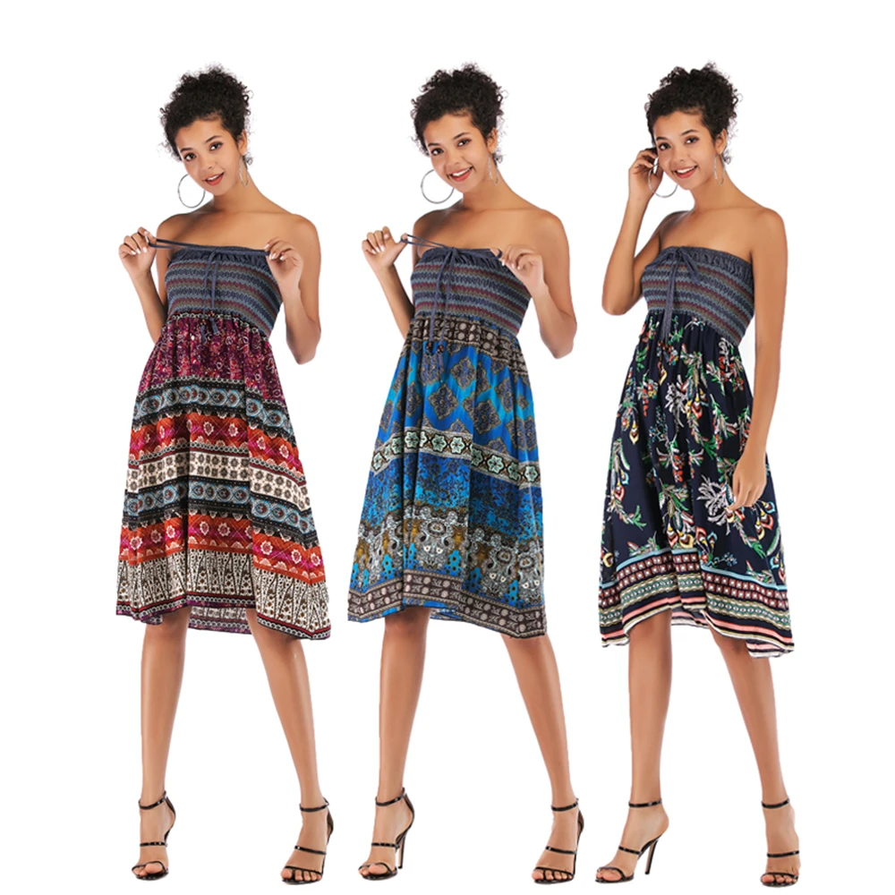 

Louyebouho Women Summer Beach Boho Dress Sexy off Shoulder Casual Chiffon Dress Lace up High Waist Dress Sundress Slim Vestidos