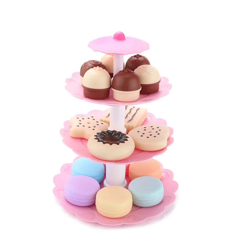

Cute Macaron Girl Pink Cake Tower Mini Cookie Food Set Plastic Kitchen Toys Kids Pretend Play Birthday Gift