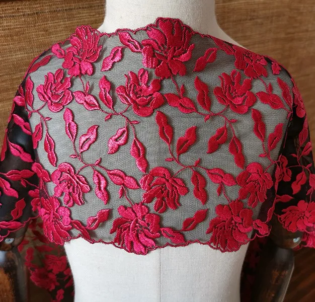 

Black Red embroidery lace trim fabric clothing accessories 18cm wide 2yards/lot RS97